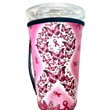 20 OZ Butterfly Breast Cancer Insulated Cup Cover Sleeve Kim's Korner Wholesale