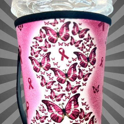 20 OZ Butterfly Breast Cancer Insulated Cup Cover Sleeve Kim's Korner Wholesale