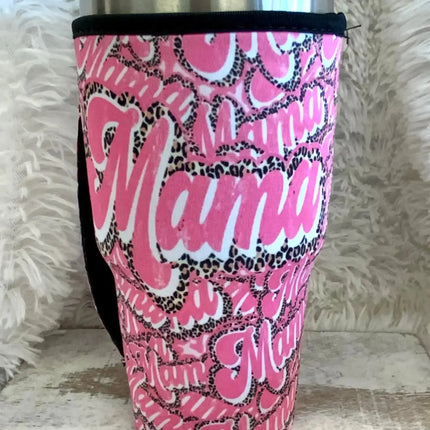 30 OZ Pink Leopard Mama Cup Cover - Kim's Korner Wholesale
