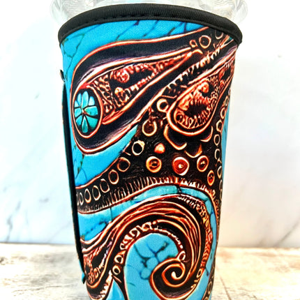 30 OZ Tooled Turquoise Insulated Cup Cover Sleeve - Kim's Korner Wholesale
