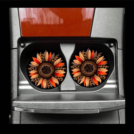 Bold Sunflower Neoprene Car Coaster Set for Cup Holder Absorbent Washable and Fun - Kim's Korner Wholesale -