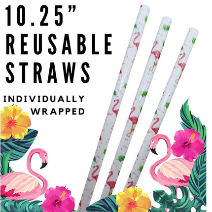 Flamingo 10.25" Long Printed Plastic Straws ~ IND WRAPPED - Kim's Korner Wholesale