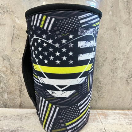 NEW** 20 OZ YELLOW LINE HEART Dispatcher Insulated Cup Cover Kim's Korner Wholesale