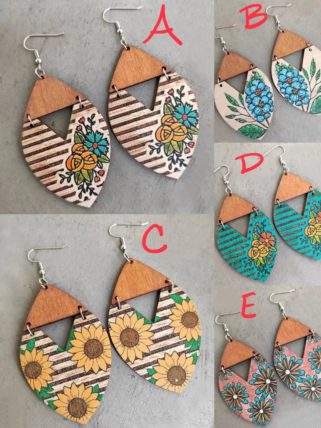 Wooden Hand Painted Earrings → Hotbox Vintage