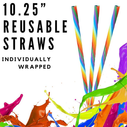 Rainbow Swirl 10.25" Long Printed Plastic Straws ~ IND WRAPPED - Kim's Korner Wholesale