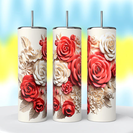 3D Red & White Roses ~ 20 OZ Tumbler - Kim's Korner Wholesale