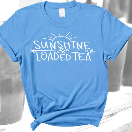 Sunshine & Loaded Tea ~ Tee on Heather Blue Tshirt Kim's Korner Wholesale