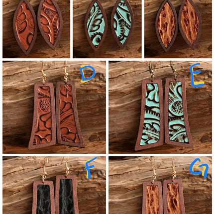 Wooden Western Carved Statement Earrings Kim's Korner Wholesale