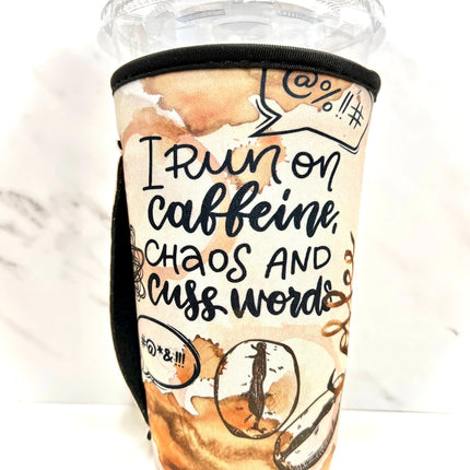 20 OZ I Run On Coffee Chaos Cuss Words Insulated Cup Cover Sleeve - Kim's Korner Wholesale