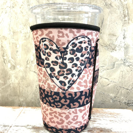 20 OZ Leopard Brown Heart ~ Insulated Cup Cover - Kim's Korner Wholesale