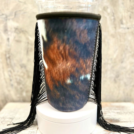 20 OZ Rich Cowhide w/TASSELS Insulated Cup Cover - Kim's Korner Wholesale