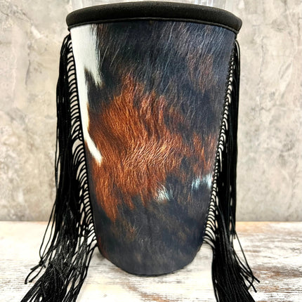 20 OZ Rich Cowhide w/TASSELS Insulated Cup Cover - Kim's Korner Wholesale