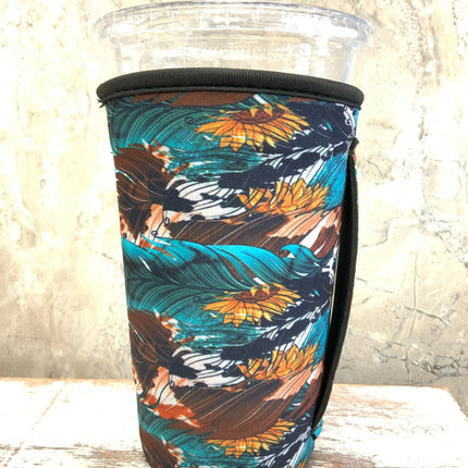 20 OZ Turquoise Feathers ~ Insulated Cup Cover - Kim's Korner Wholesale