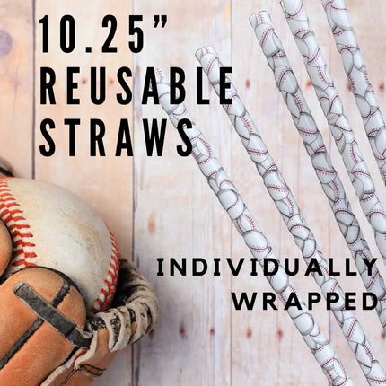 Baseball 10.25" Long Printed Plastic Straws ~ IND WRAPPED - Kim's Korner Wholesale