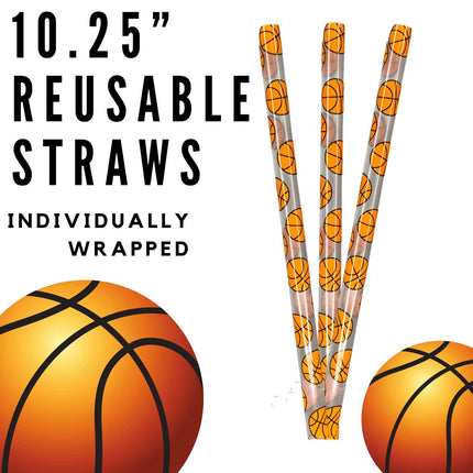 Basketball 10.25" Long Printed Plastic Straws ~ IND WRAPPED - Kim's Korner Wholesale