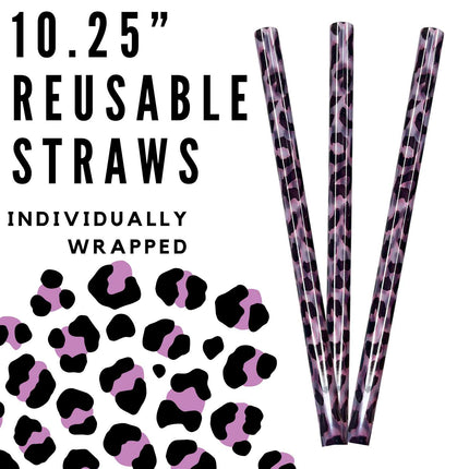 Purple Leopard~ 10.25" Long Printed Plastic Straws ~ IND WRAPPED - Kim's Korner Wholesale