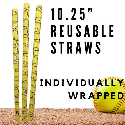 Softball 10.25" Long Printed Plastic Straws ~ IND WRAPPED Kim's Korner Wholesale