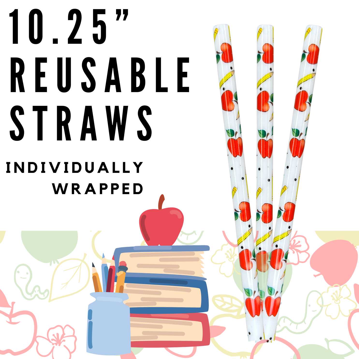 Teacher ~ 10.25 Long Printed Plastic Straws ~ IND WRAPPED – Kim's