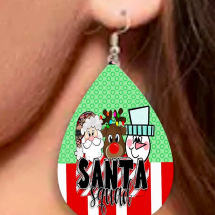 Vegan Leather Tear Drop Earrings ~ Santa Squad Kim's Korner Wholesale