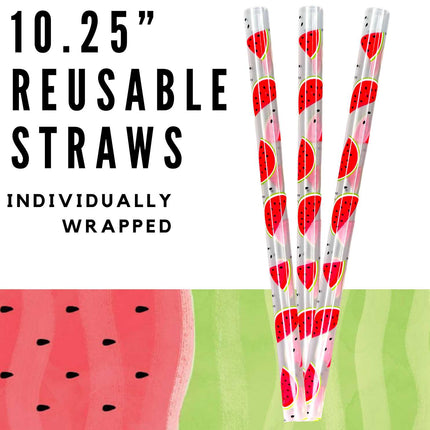 Watermelon ~ 10.25" Long Printed Plastic Straws ~ IND WRAPPED Kim's Korner Wholesale