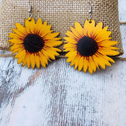 Wooden Sunflower Earrings - RTS Kim's Korner Wholesale